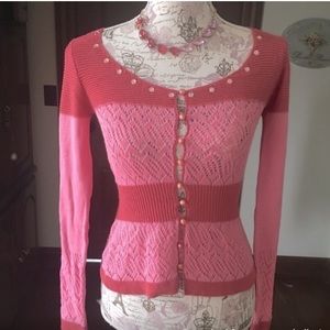 Vintage Y2K Betsey Johnson red /pink striped cardigan S Large